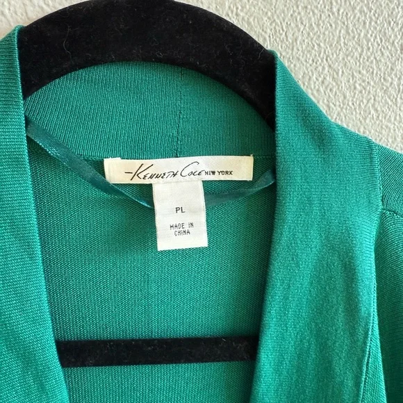 Kenneth Cole, silk blend, Green Open Front Cardigan Sweater, petite large. - Picture 3 of 6